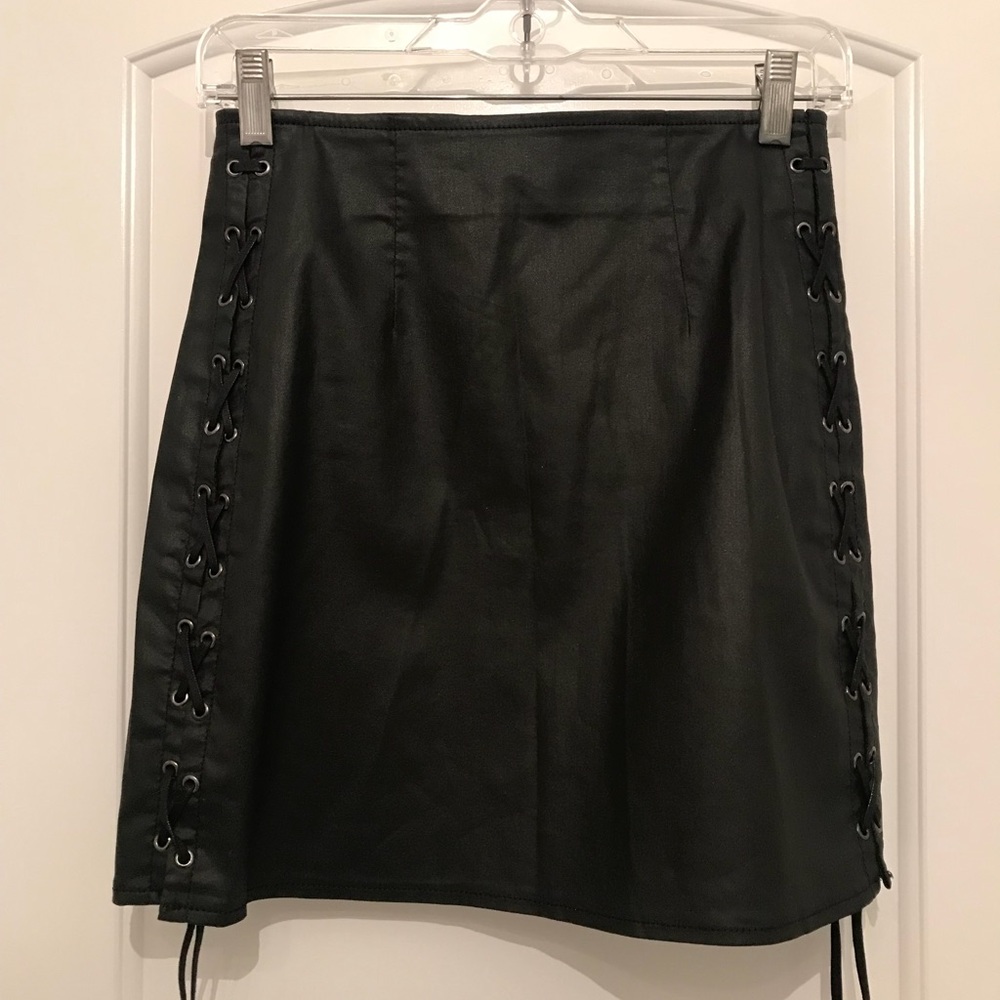 French Connection Faux Leather lace up skirt